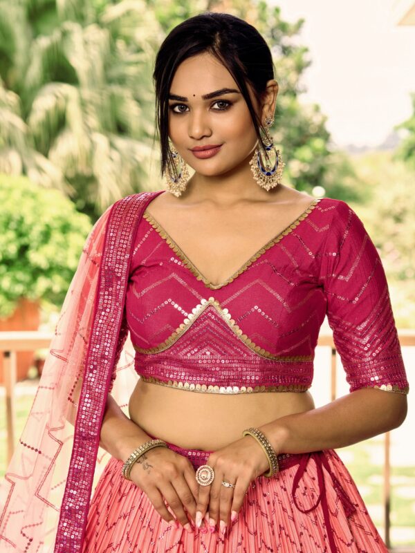 Pink sequins Chinon Reception wears Lehenga choli For Girls. - Image 6