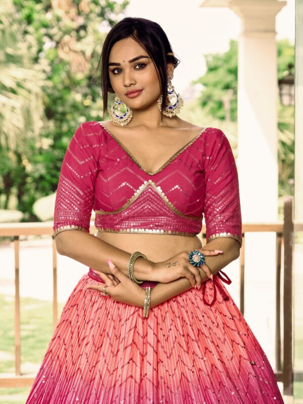 Pink sequins Chinon Reception wears Lehenga choli For Girls. - Image 7