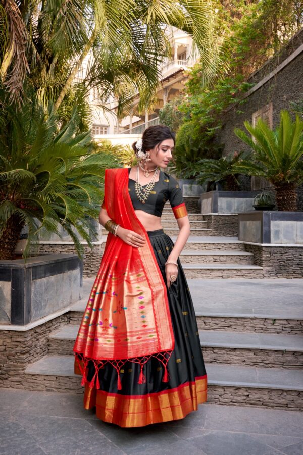 Tradition woven Lehenga With Jacquard Silk In Black Color. - Image 2