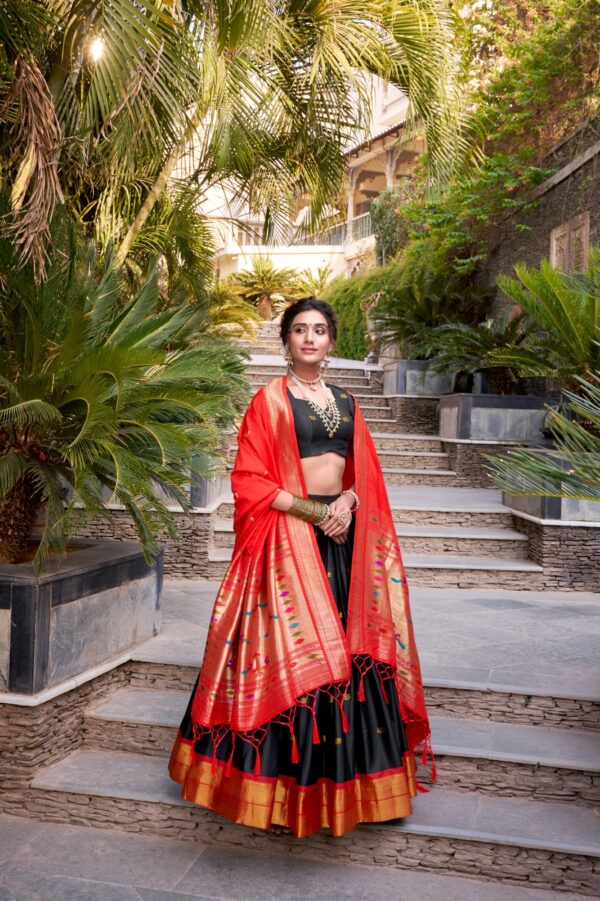 Tradition woven Lehenga With Jacquard Silk In Black Color. - Image 3