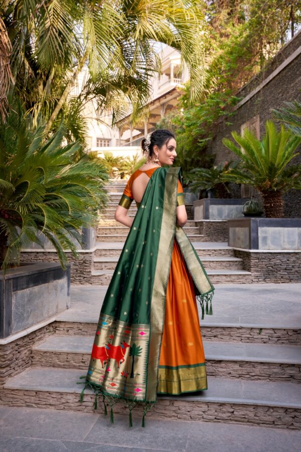 Tradition woven Lehenga With Jacquard Silk In Orange Color. - Image 4