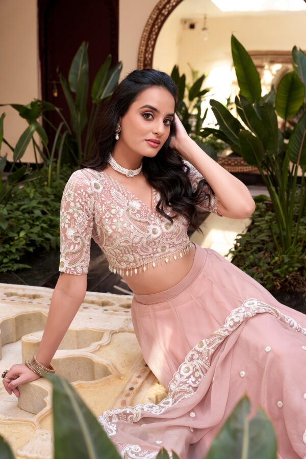 Wedding Lehenga In Vichitra Silk Fabric With Beads Work.