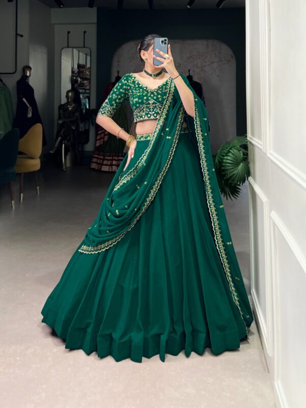 Wedding Lehenga With Georgette Fabric In Green Color.