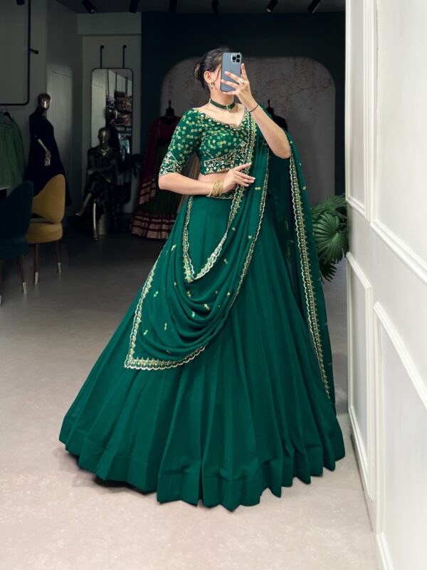 Wedding Lehenga With Georgette Fabric In Green Color. - Image 3