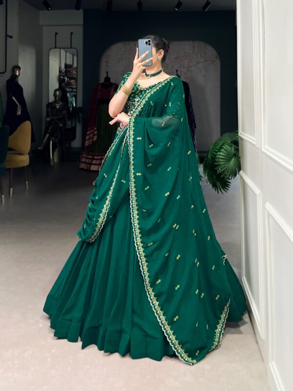 Wedding Lehenga With Georgette Fabric In Green Color. - Image 4
