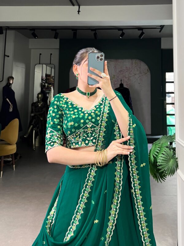 Wedding Lehenga With Georgette Fabric In Green Color. - Image 6