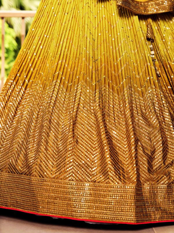 Yellow Sequins Chinon Reception wears Lehenga choli For Girls. - Image 10