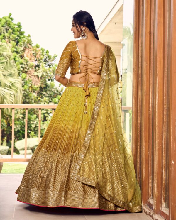 Yellow Sequins Chinon Reception wears Lehenga choli For Girls. - Image 5