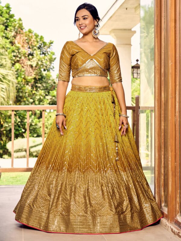 Yellow Sequins Chinon Reception wears Lehenga choli For Girls. - Image 6
