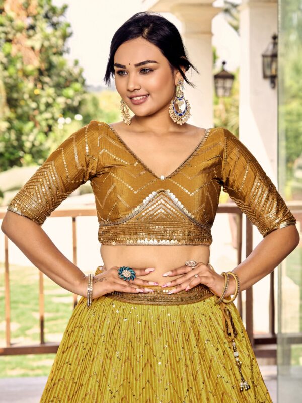 Yellow Sequins Chinon Reception wears Lehenga choli For Girls. - Image 7