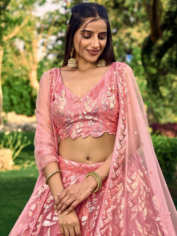 Gorgeous Lehenga With Net Material In Beautiful Pink Color.