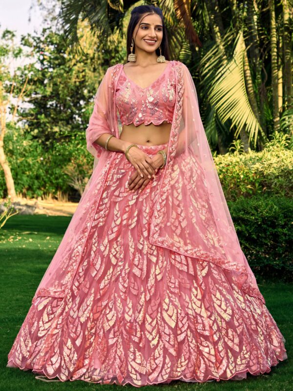 Gorgeous Lehenga With Net Material In Beautiful Pink Color. - Image 3