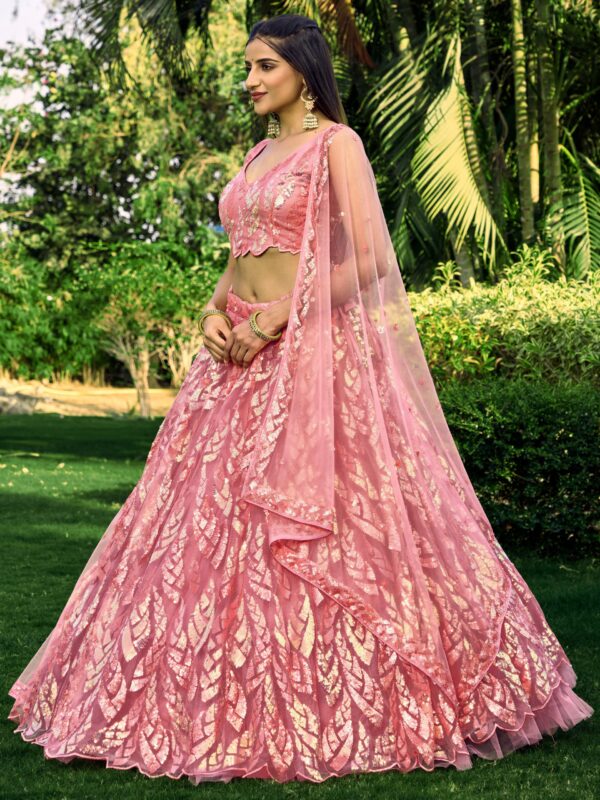Gorgeous Lehenga With Net Material In Beautiful Pink Color. - Image 4