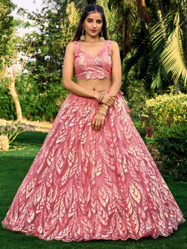 Gorgeous Lehenga With Net Material In Beautiful Pink Color. - Image 6
