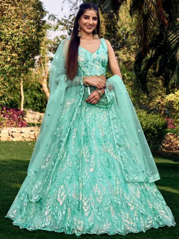 Gorgeous Lehenga With Net Material In Turquoise Blue Color. - Image 2