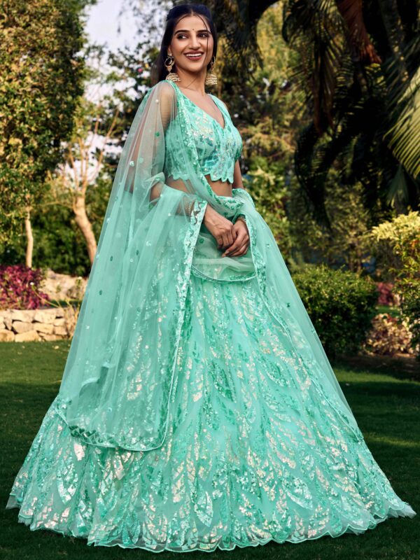 Gorgeous Lehenga With Net Material In Turquoise Blue Color. - Image 3
