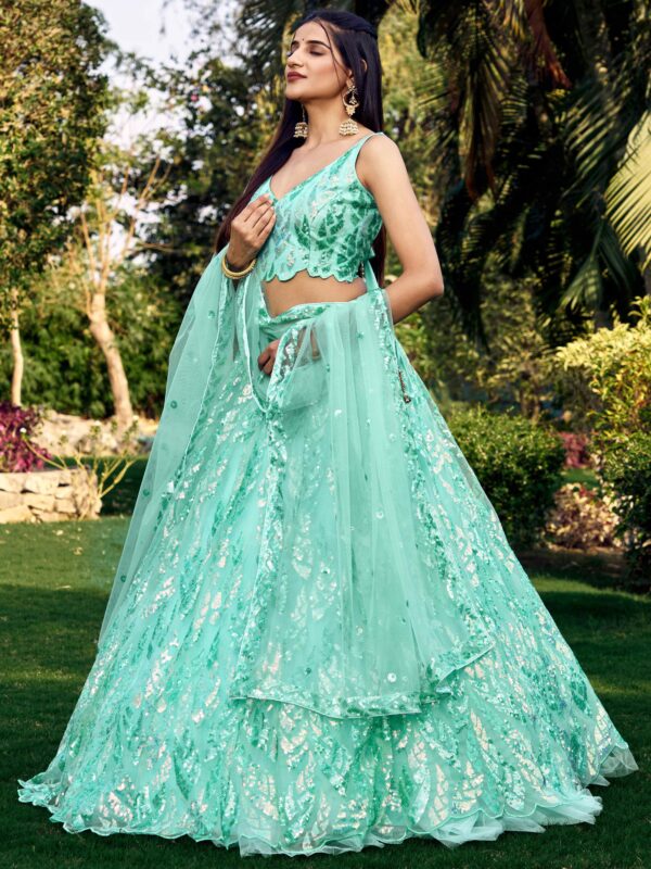 Gorgeous Lehenga With Net Material In Turquoise Blue Color. - Image 4