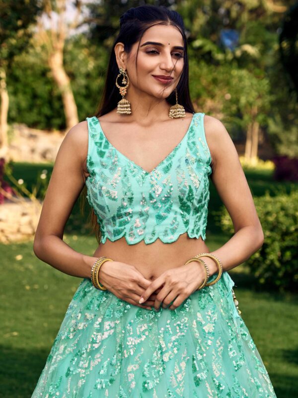 Gorgeous Lehenga With Net Material In Turquoise Blue Color. - Image 8