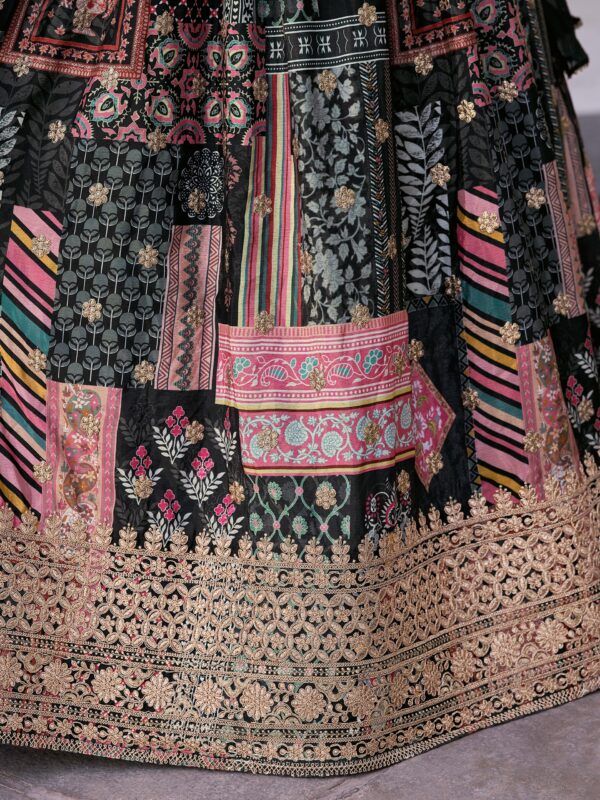 Black Multicolor Printed Embroidered Lehenga Set - Image 6