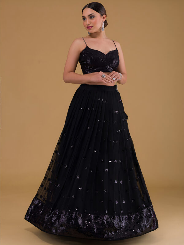 Bridesmaid Black Lehenga Choli With sequins Work. - Image 4