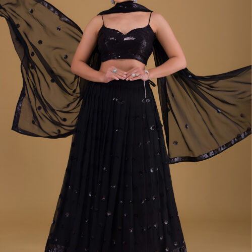 Bridesmaid Black Lehenga Choli With sequins Work.