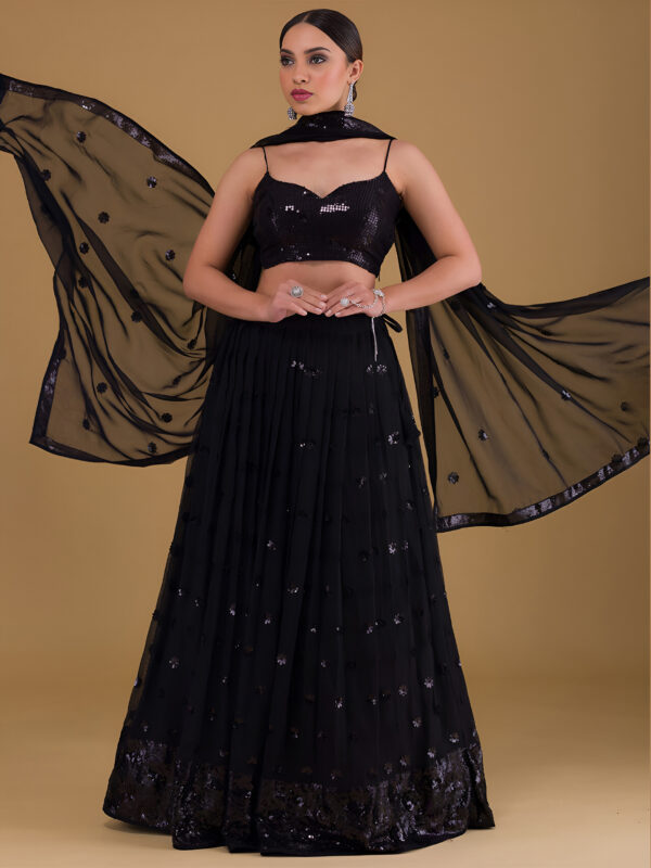 Bridesmaid Black Lehenga Choli With sequins Work.