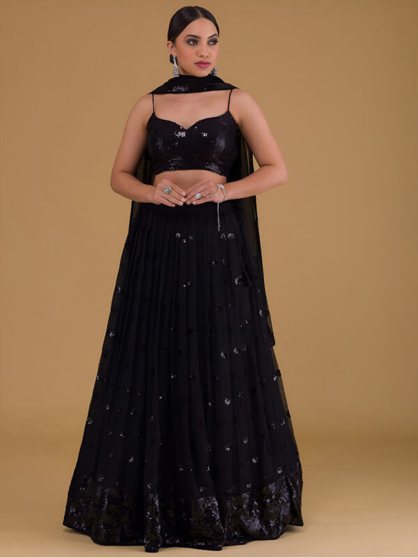 Bridesmaid Black Lehenga Choli With sequins Work. - Image 5
