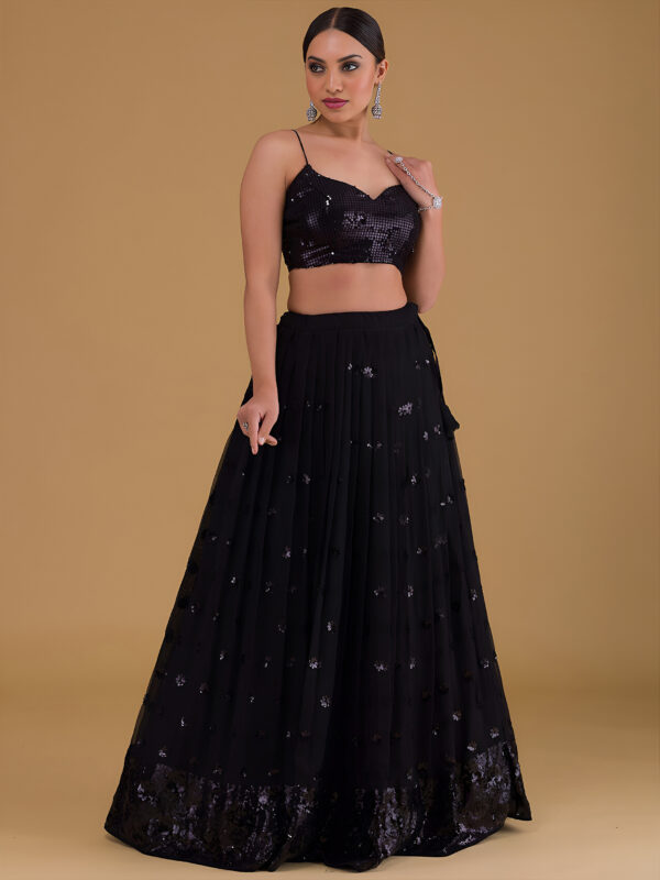 Bridesmaid Black Lehenga Choli With sequins Work. - Image 6
