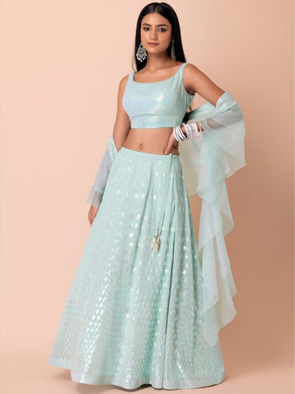 Bridesmaid Pastel Blue Lehenga Choli With sequins Work. - Image 2
