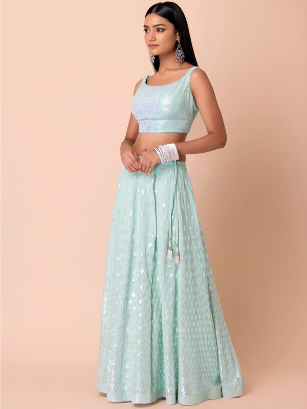 Bridesmaid Pastel Blue Lehenga Choli With sequins Work. - Image 3