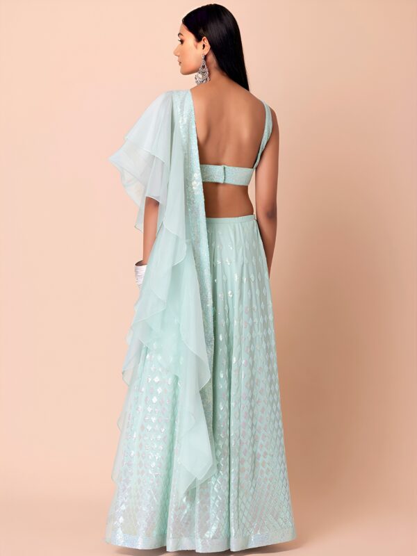 Bridesmaid Pastel Blue Lehenga Choli With sequins Work. - Image 4