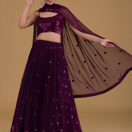 Bridesmaid Purple Lehenga Choli With sequins Work.