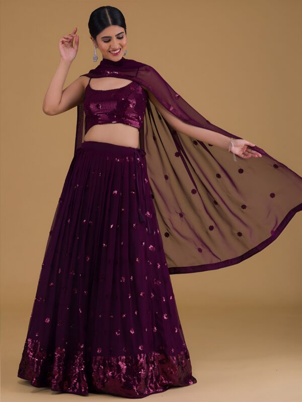 Bridesmaid Purple Lehenga Choli With sequins Work.