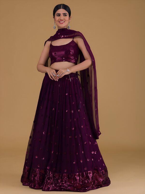Bridesmaid Purple Lehenga Choli With sequins Work. - Image 2