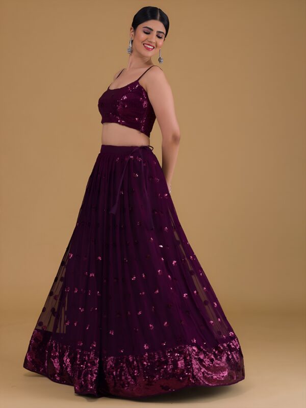 Bridesmaid Purple Lehenga Choli With sequins Work. - Image 4