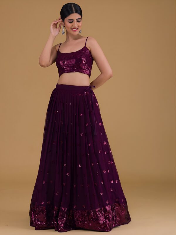 Bridesmaid Purple Lehenga Choli With sequins Work. - Image 5