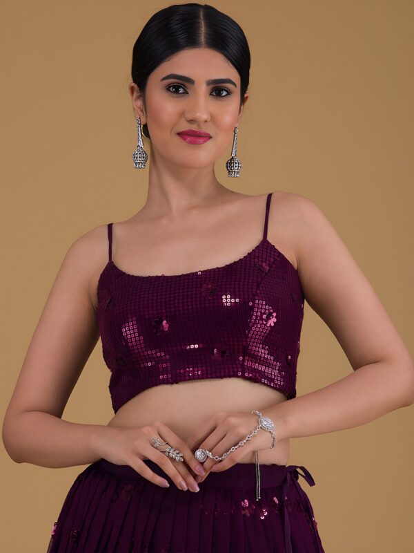 Bridesmaid Purple Lehenga Choli With sequins Work. - Image 3