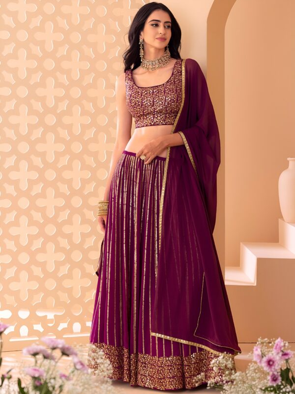 Bridesmaid Wine Lehenga Choli With golden sequins Work. - Image 2