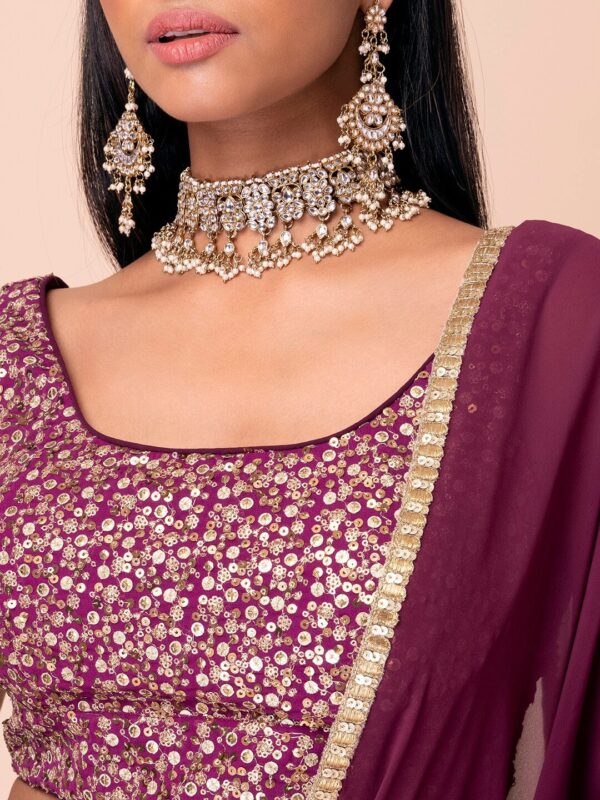 Bridesmaid Wine Lehenga Choli With golden sequins Work. - Image 3