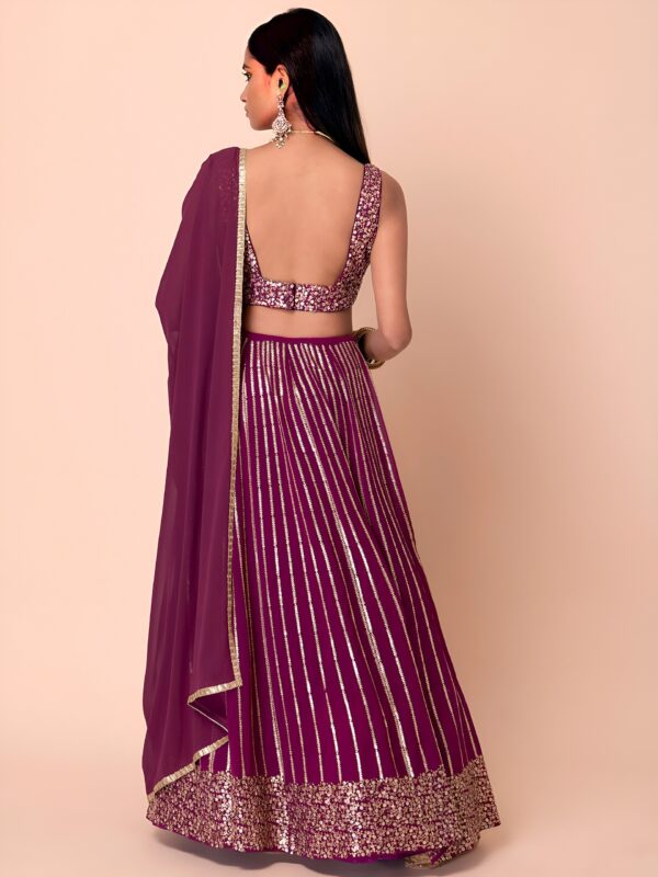 Bridesmaid Wine Lehenga Choli With golden sequins Work. - Image 5