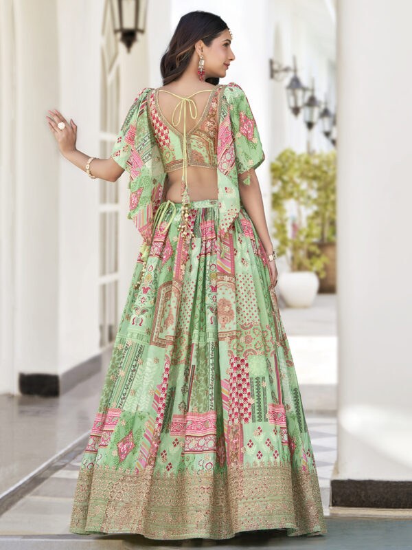 Green Multicolor Printed Embroidered Lehenga Set - Image 7