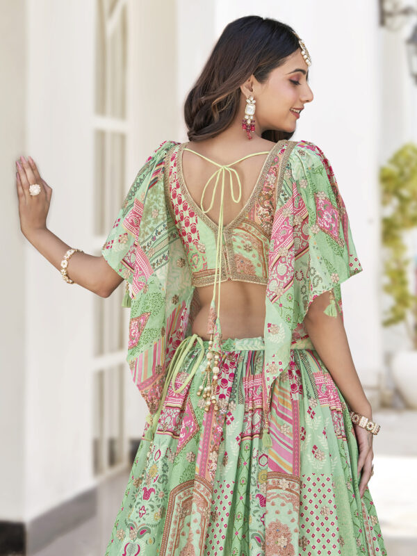 Green Multicolor Printed Embroidered Lehenga Set - Image 6