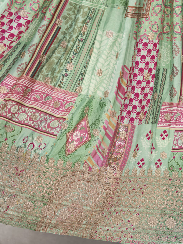 Green Multicolor Printed Embroidered Lehenga Set - Image 8