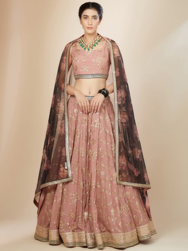 Luxurious Dusty Pink Lehenga Choli With golden sequins Work. - Image 2