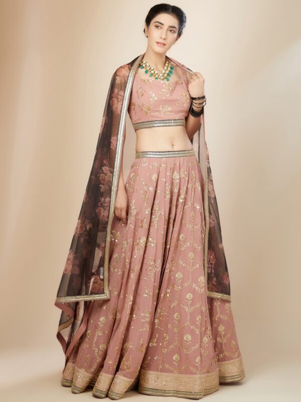 Luxurious Dusty Pink Lehenga Choli With golden sequins Work. - Image 3