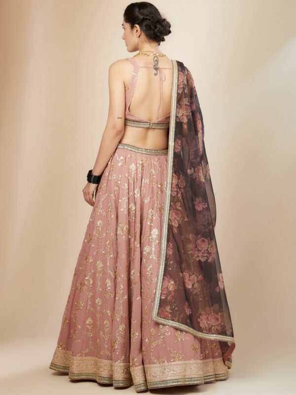 Luxurious Dusty Pink Lehenga Choli With golden sequins Work. - Image 6