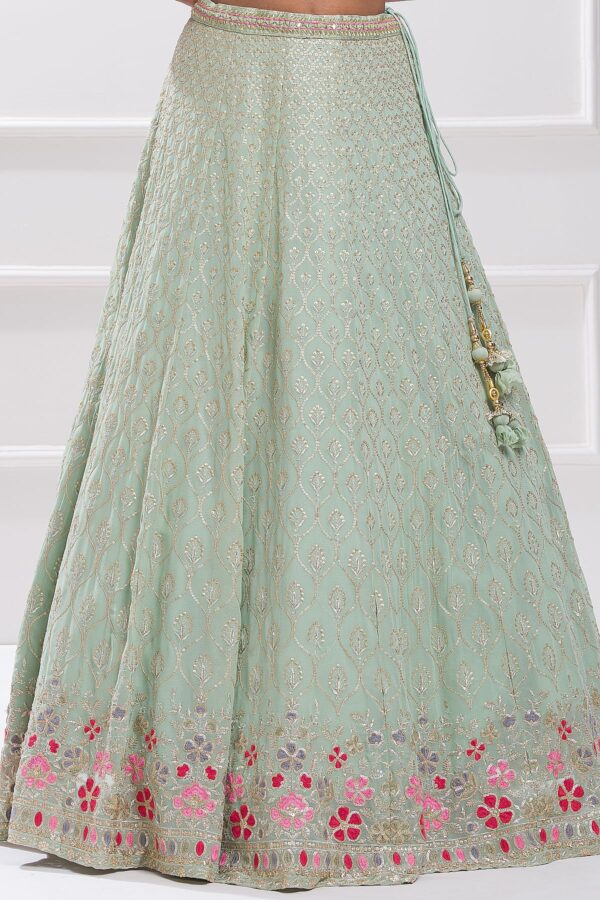 Luxurious Lehenga Choli With Real Mirror Work In Beautiful Pista Color. - Image 3