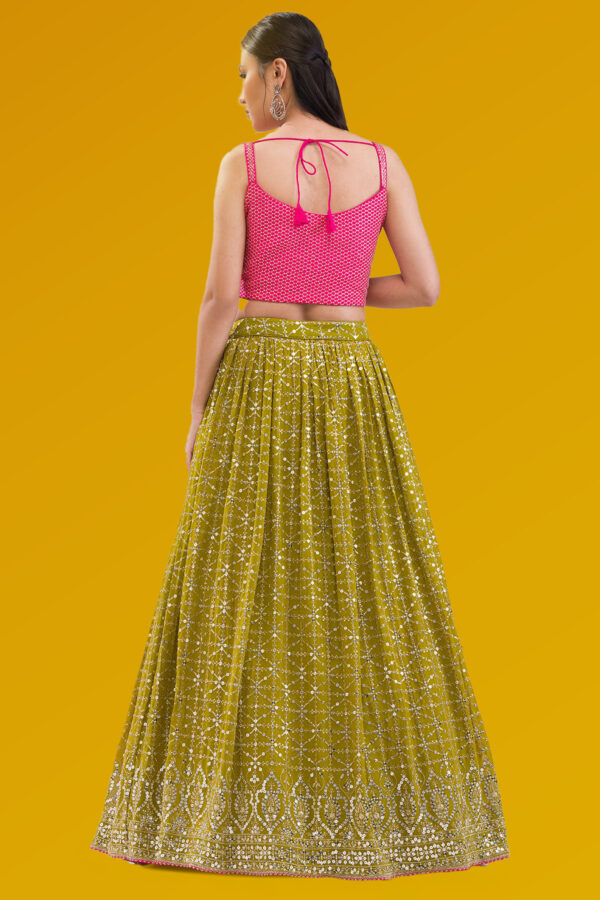 Luxurious Lehenga Choli With  golden sequins Work In Olive Color. - Image 4