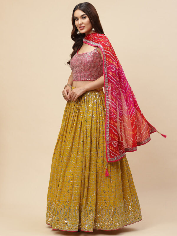 Luxurious Lehenga Choli With  golden sequins Work In Yellow Color. - Image 2