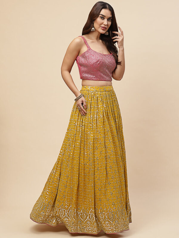 Luxurious Lehenga Choli With  golden sequins Work In Yellow Color. - Image 3